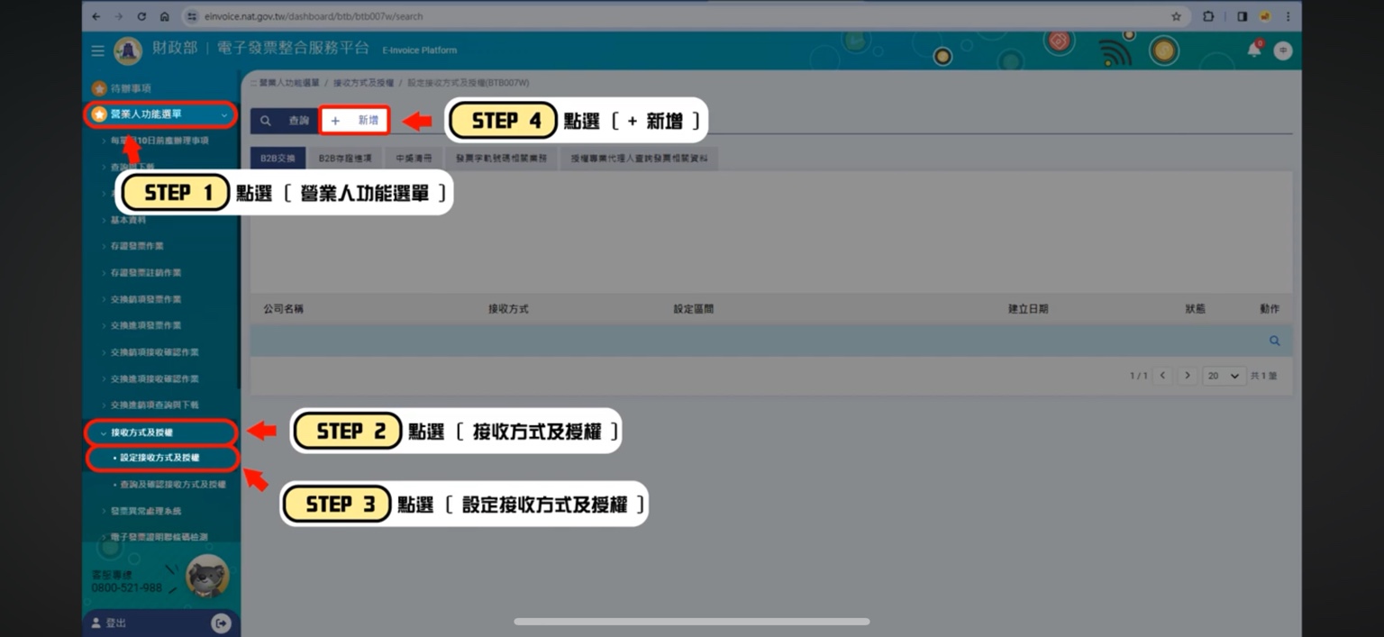 接收方式及授權設定入口與新增